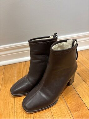 Women's Brown Leather Square-Toe Ankle Booties